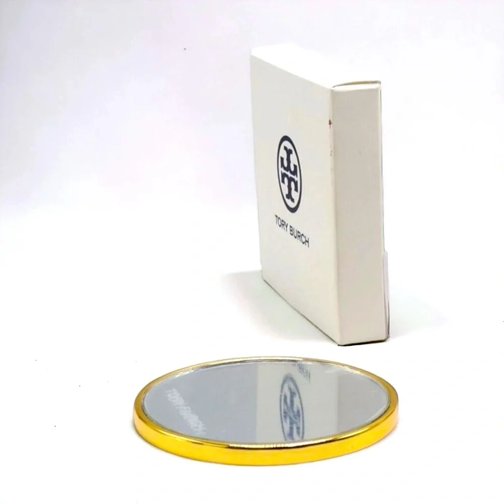 Tory Burch Gold Compact Pocket Mirror, Round Makeup Accessory, Boxed,3 in -NEW